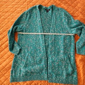 Lands End Plus Size 2x open cardigan sweater speckled turquoise